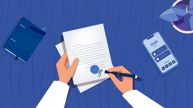 modern Saudi Businessman signing an agreement or contract or legal documentColorful vector