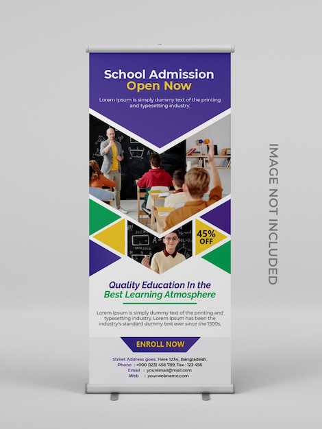 Modern school education rollup banner admission signage template