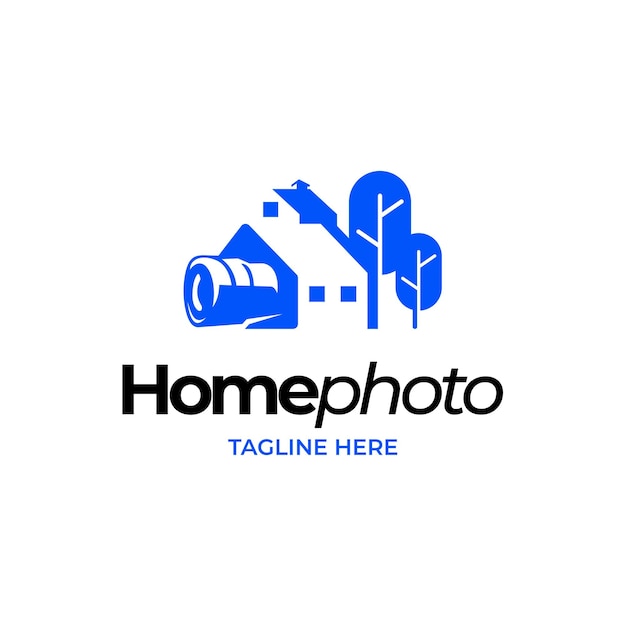 Modern schoon en uniek logo dat een huis combineert met een camera of video huis- en lenslogo