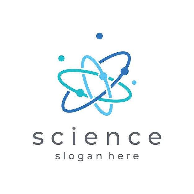 Disegno del logo dell'elemento di particella o molecola della scienza moderna logo per il laboratorio di scienzaatombiologiatecnologiafisica
