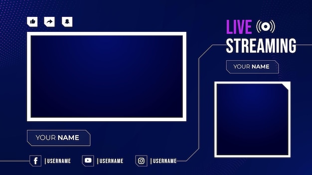 Шаблон дизайна набора рамок для наложения современной экранной панели для потоковой передачи игр