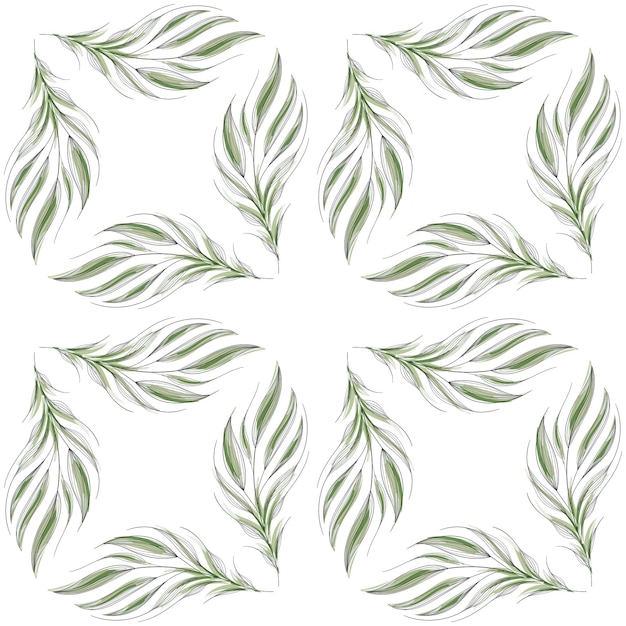 Вектор Современный бесшовный цветочный узор, расписанный вручную зелеными листьями на белом фоне. элегантный шаблон для модных принтов, печатающих дизайн веб-сайта.