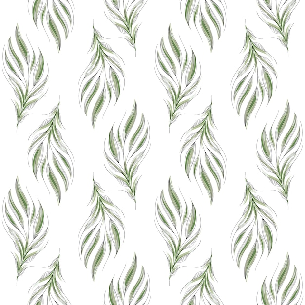 Vettore moderno motivo floreale senza cuciture foglie verdi dipinte a mano su sfondo bianco un modello elegante per stampe alla moda che stampano il design del sito web