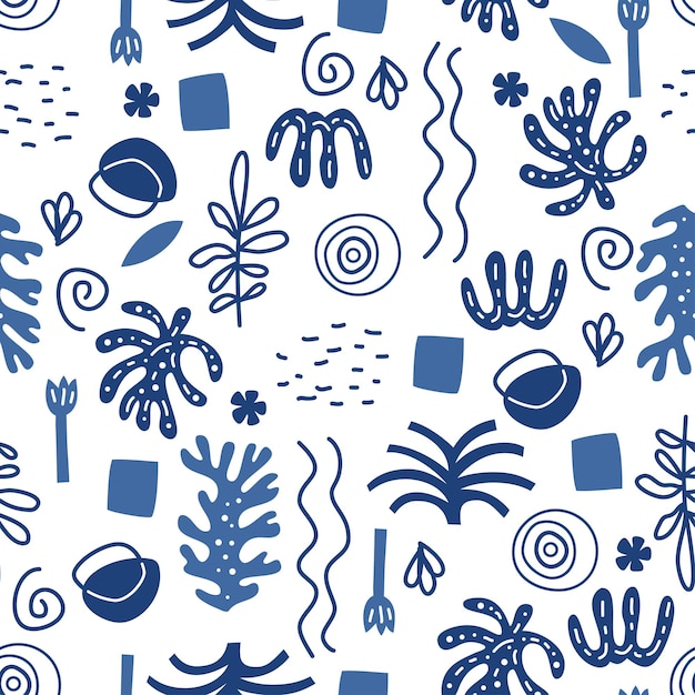 Modern seamless pattern with abstract shapes in matisse style