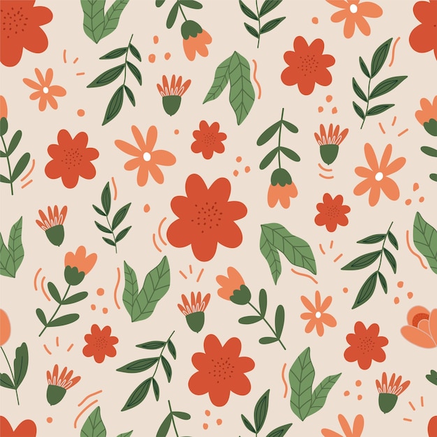 Modern seamless pattern with flowers and leaves Botanical background