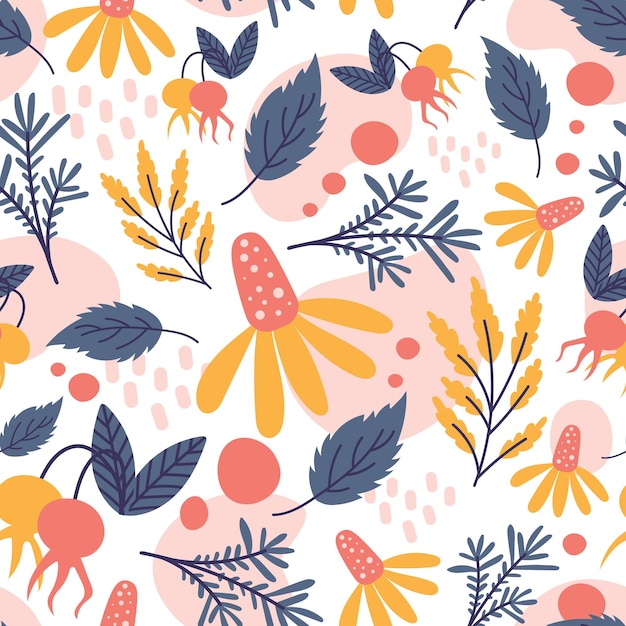 Modern seamless pattern with flowers and leaves