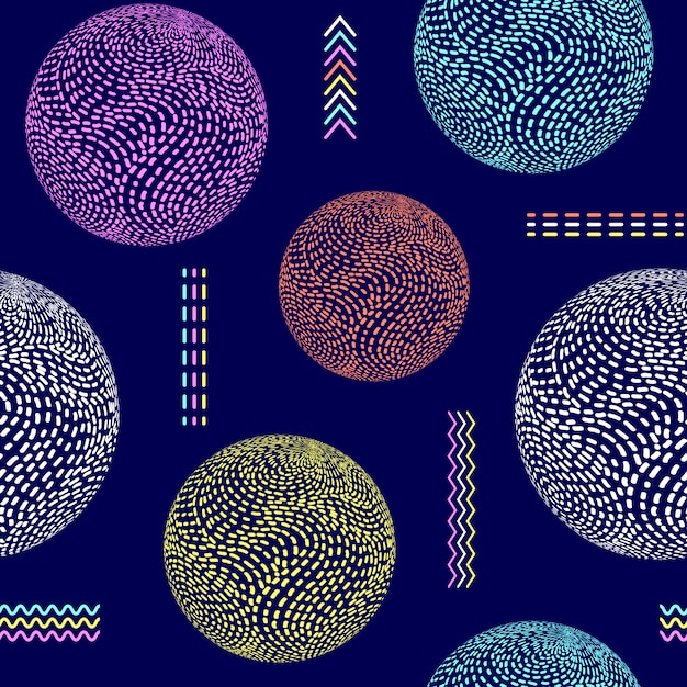 Vector modern seamless pattern with striped spheres