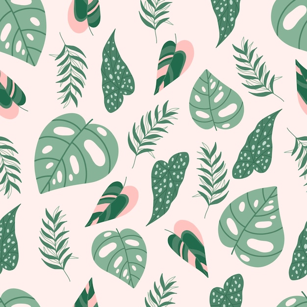 Modern seamless pattern with tropical leaves