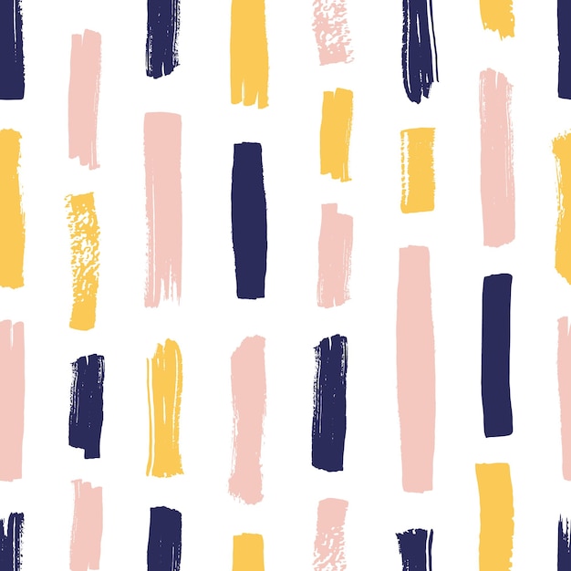 Modern seamless pattern with yellow, pink, blue brush strokes on white background