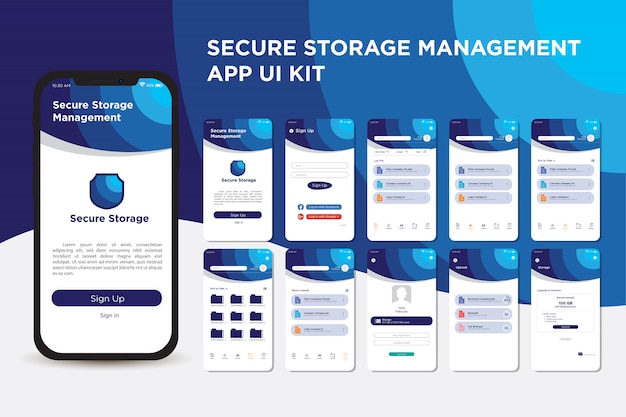 Modello di kit interfaccia utente app di archiviazione sicura moderna