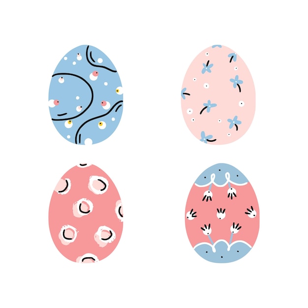 Vector modern set of 4 painted easter eggs with different ornaments