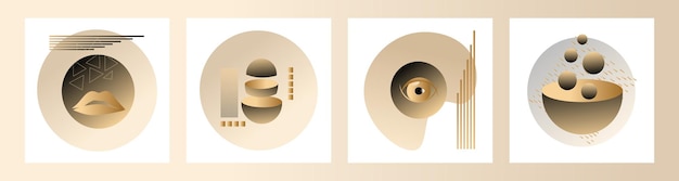 Современный набор абстрактных градиентных композиций для дизайна логотипов подчеркивается золотыми цветами Векторные тенденции абстракции форм и геометрического минимализма