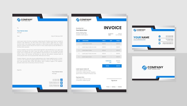 Modern set of blue stationery business pack