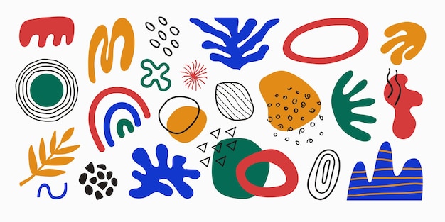 modern set of bright hand drawn various shapes plants tropical elements and doodle objects
