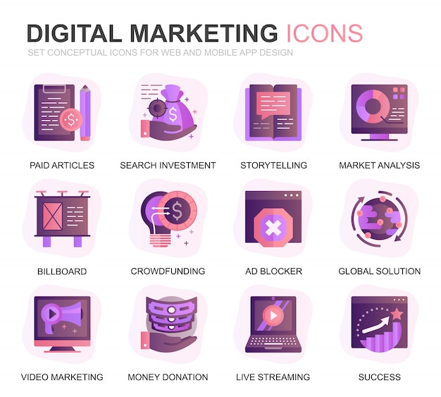 Modern Set Business en Marketing Gradient plat pictogrammen