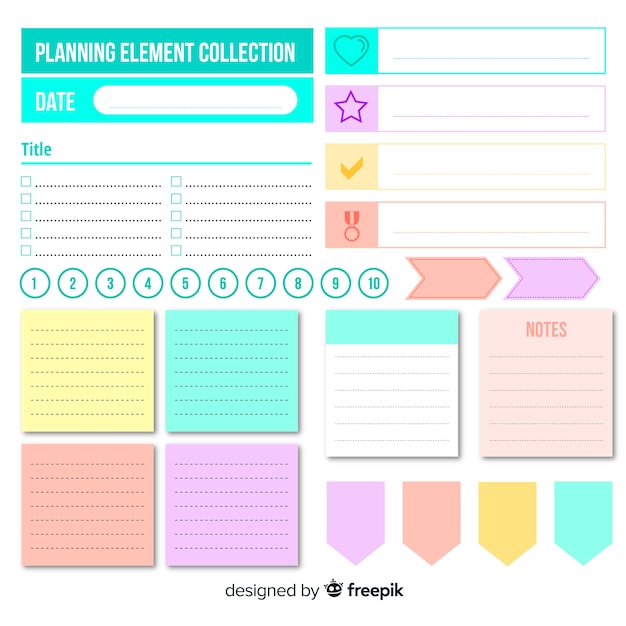 Modern set of colorful planning elements