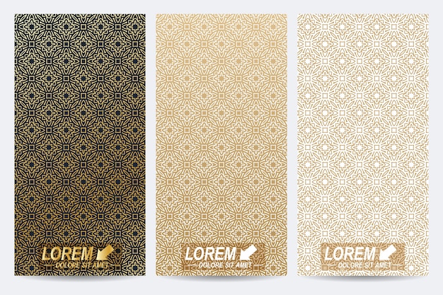 Modern set of flyers whit arabian style pattern background.