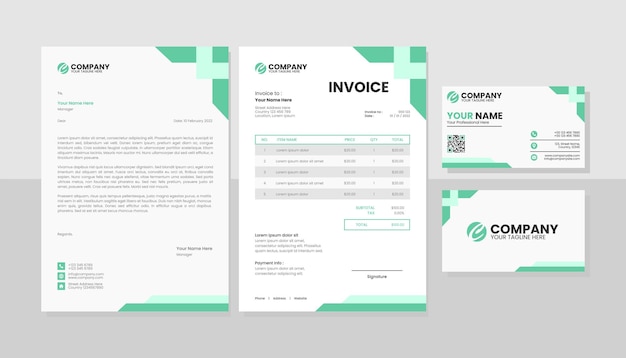 Modern set of green stationery business pack