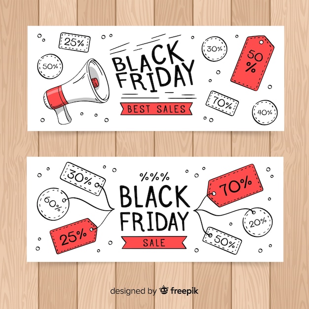 Modern set of hand drawn black friday banners