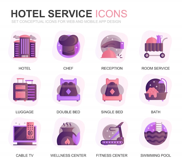 Modern set hotel services gradient flat icons