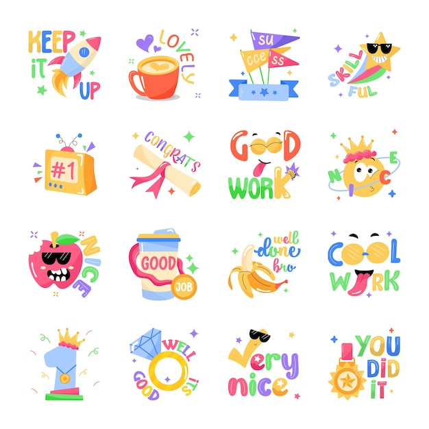 Vector modern set of lettering flat stickers