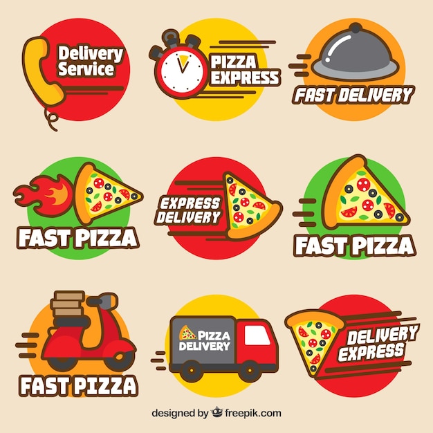 Modern set of pizza delivery labels