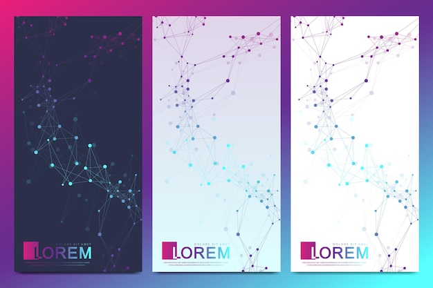Set moderno di volantini vettoriali molecola di presentazione astratta geometrica e sfondo di comunicazione fo