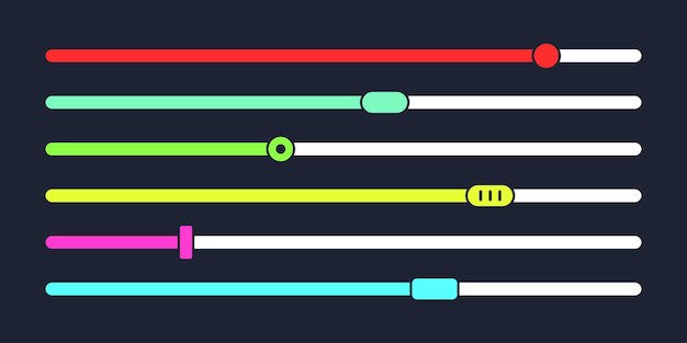 Vector modern set with slider bar. ui slider bar for app and web site. colored interface panel.