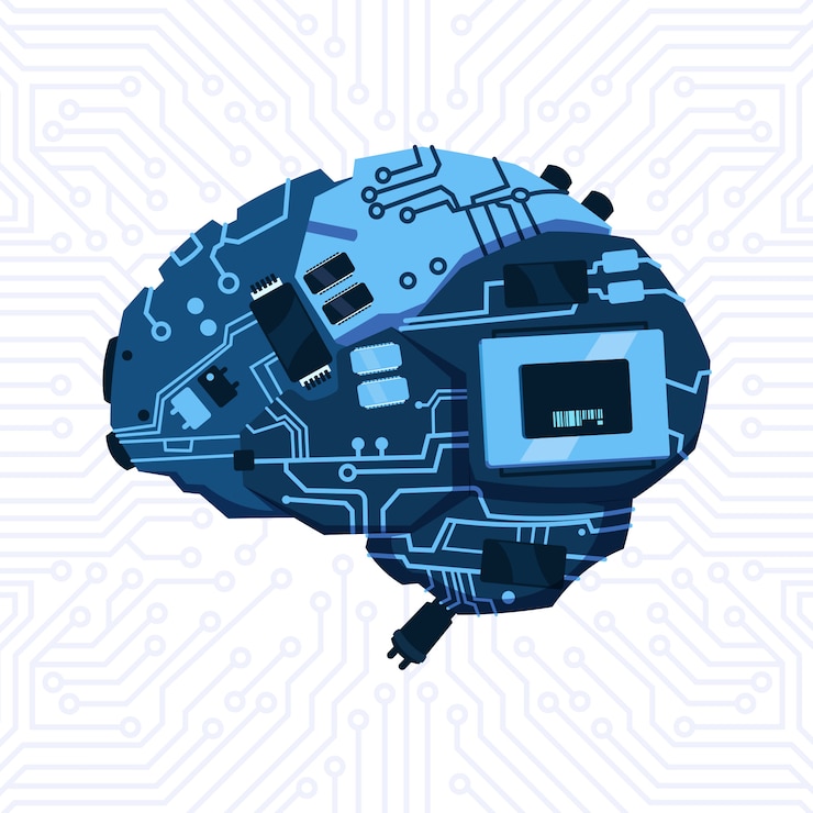 Vector modern shape of brain mechanism over circuit motherboard background