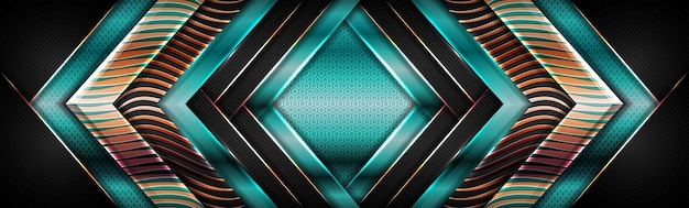 Modern shinny green geometric with golden overlap textured layer background