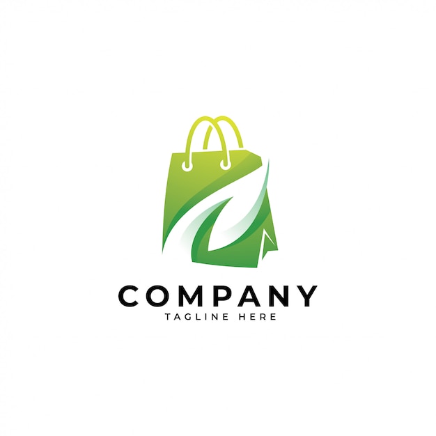 Modern shopping bag and green leaf logo