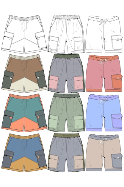 Vettore pantaloni corti moderni da colorare disegno vettoriale pantaloni corti moderni in un modello di allenamento in stile schizzo illustrazione vettoriale