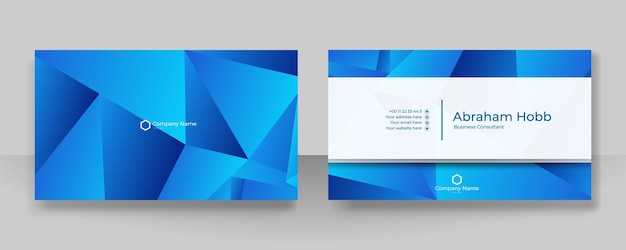 Modern simple 3d triangle blue business card design template with corporate style