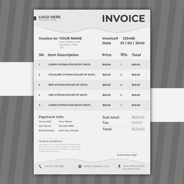 Modern simple  black invoice template design.