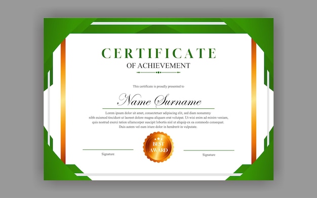 modern simple certificate design a4 luxury certificate green gold color