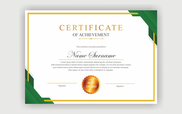 modern simple certificate design a4 luxury certificate green gold colour