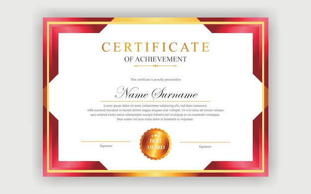 modern simple certificate design a4 luxury certificate red gold colour