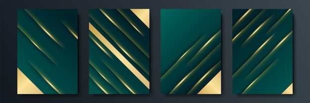Современный простой темно-зеленый и золотой блеск абстрактного геометрического фона с концепцией 3d полос. Абстрактный волнистый роскошный темно-зеленый и золотой фон. Элемент графического дизайна.