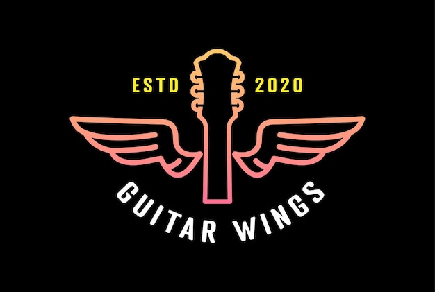 Vector modern simple guitar with wings for music instrument bar live concert show logo design