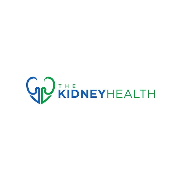 Modern simple kidney health protection logo with love or shield symbol shape in blue and green color