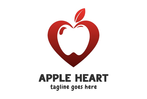ダイエット ビーガンや健康食品のロゴのアップル フルーツとモダンなシンプルなミニマリストの愛の心