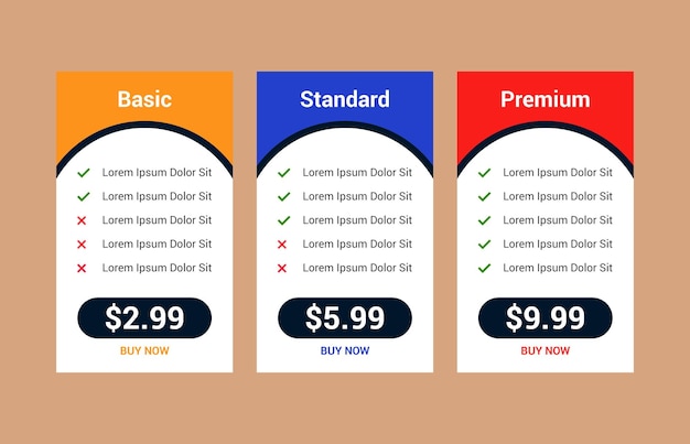 Modern and simple pricing table template for website