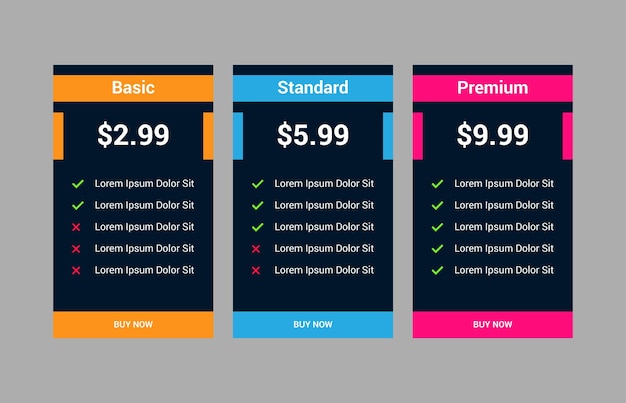 Vector modern and simple pricing table template for website