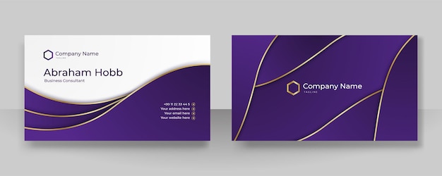 Современный простой фиолетово-белый шаблон дизайна визитной карточки с корпоративным стилем