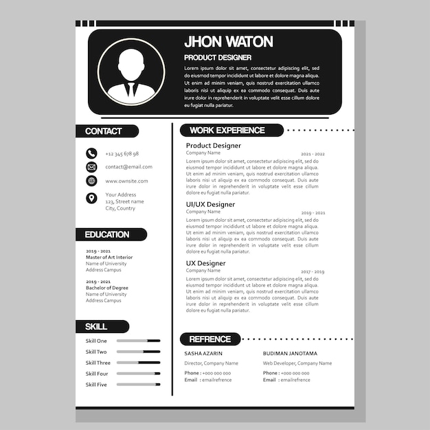 Modern simple resume or curriculum vitae template in vector