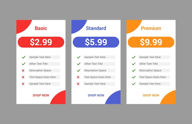 Modern and simple website pricing table template for your business