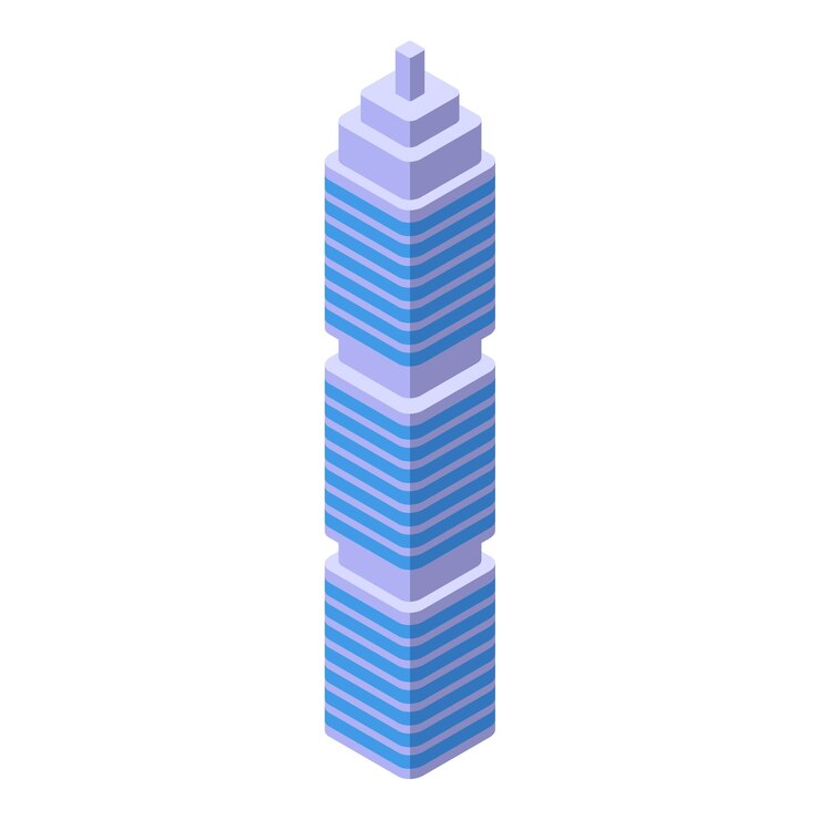 Vector modern skyscraper reaching for the sky in isometric view