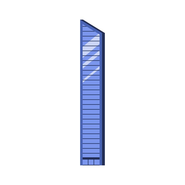 Vector modern skyscraper with reflection in glass windows and slanting roof