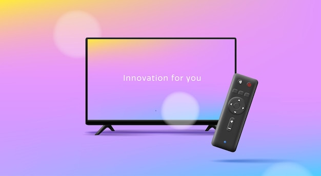 Modern smart TV with a black remote control Innovative technologies