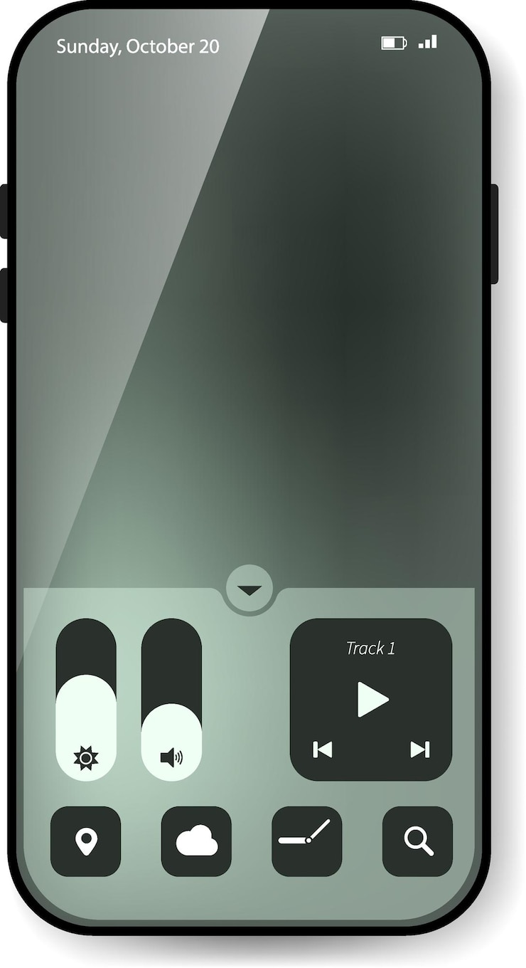 Vector modern smartphone interface with control center and minimalist widgets